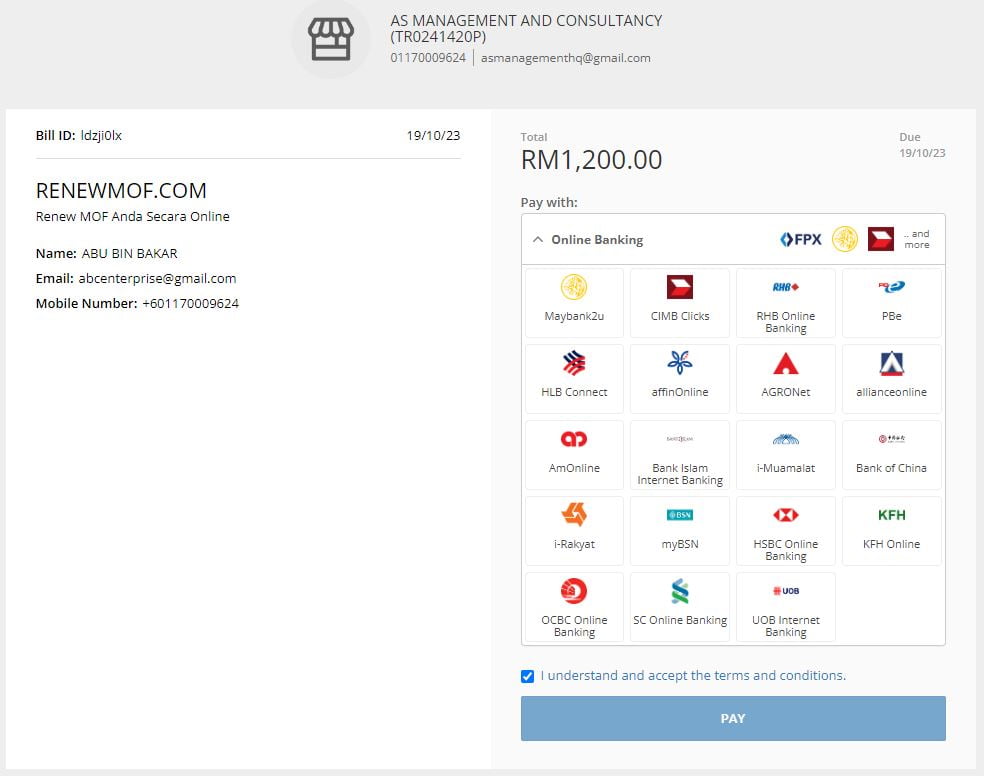 Payment of Renewal